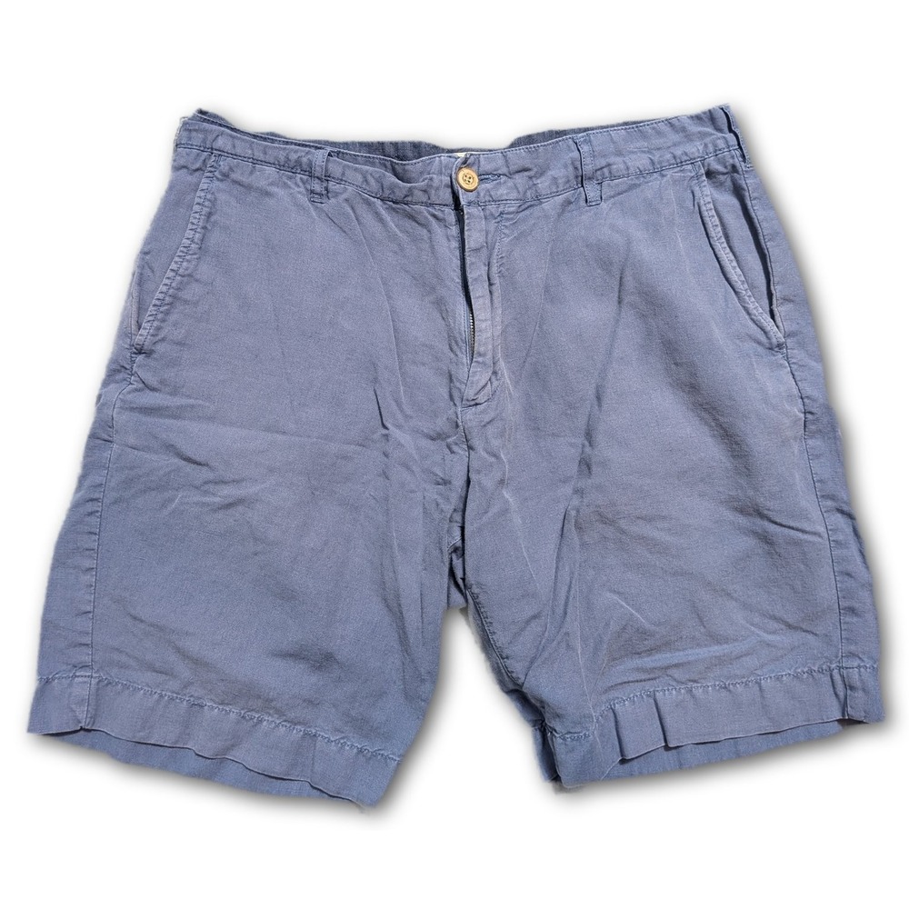 Faherty Mens 33x9 Shorts Blue Huckberry Linen Blend Pockets Zipper Fly Regular